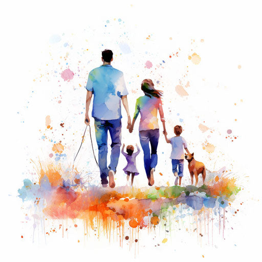 Family illustrations in the style of Impressionistic Art, on a white background