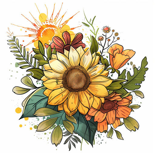 Summer sunshine bouquet in clipart style, vibrant colors