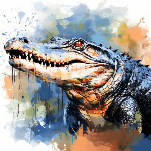 Alligator clipart in the style of Impressionistic Art, on white background
