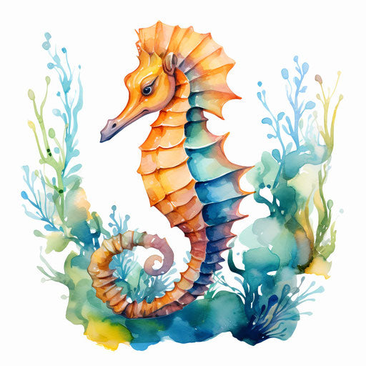 Seahorse drawing in the style of oil painting, on white background