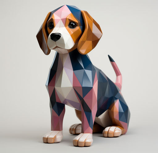 Beagle puppy, dark navy and light brown style, white and pink accents, smooth and polished, exaggerated nobility, heavy shading, long lens 28:27
