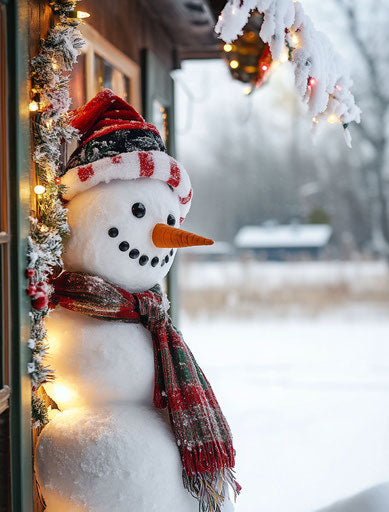 Christmas Joy in Front of Snowy House