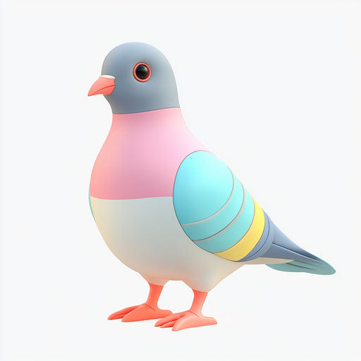 3D pigeon in photo realistic style on flat white background, isolated clipart