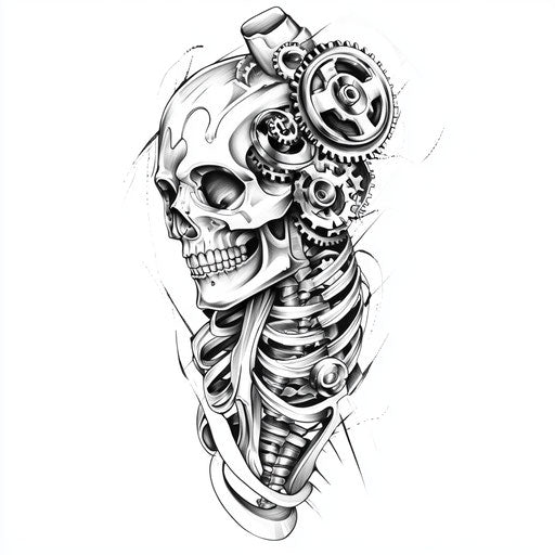 Flat biomechanical tattoo on inner bicep for men