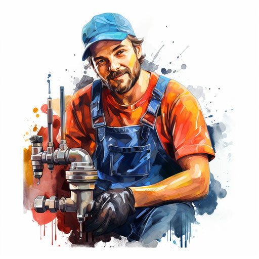 Plumber illustration in the style of Impressionistic Art, on white background
