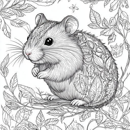 Intricate hamster with vintage patterns and elegant lines