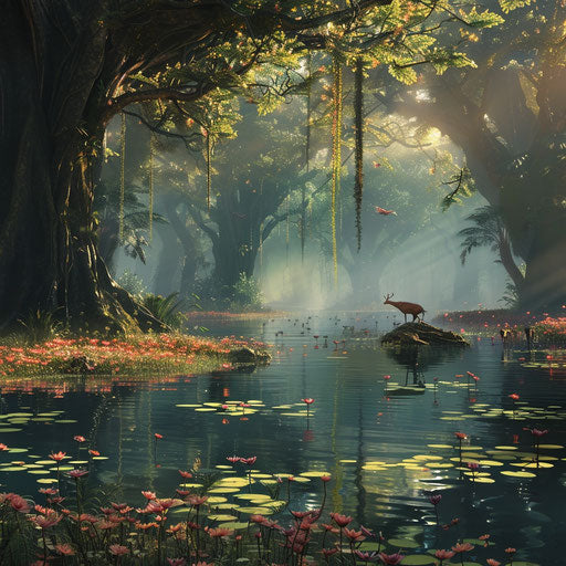 Animal scene in a serene swamp