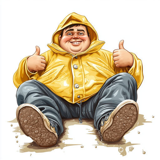 Humorous depiction of a raincoat with human characteristics