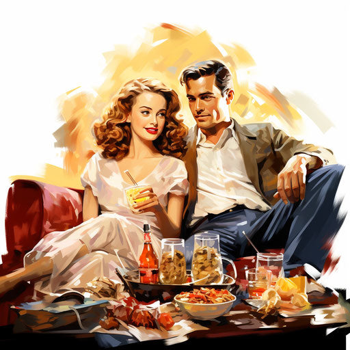 Movie night clipart in Oil painting style, on white background