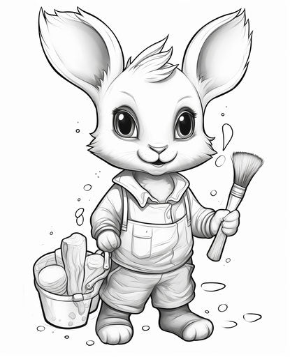 Bunny with paint brush coloring page, captivating style, 25:31