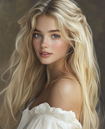 Beautiful young woman with long blonde hair and blue eyes