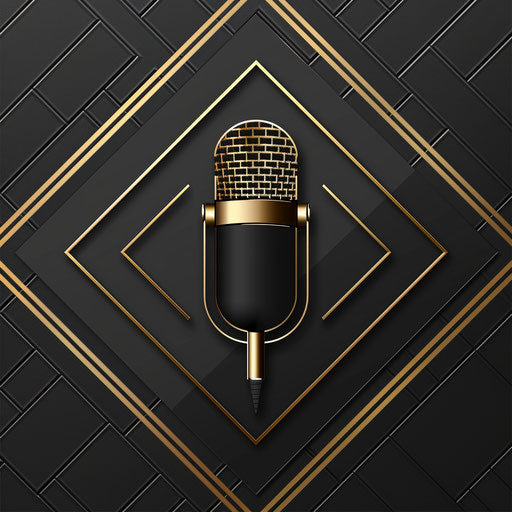 Luxury podcast logo with black and gold accents on a sleek background