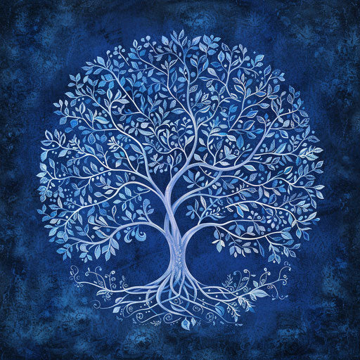 Realistic tree of life clipart on flat indigo background
