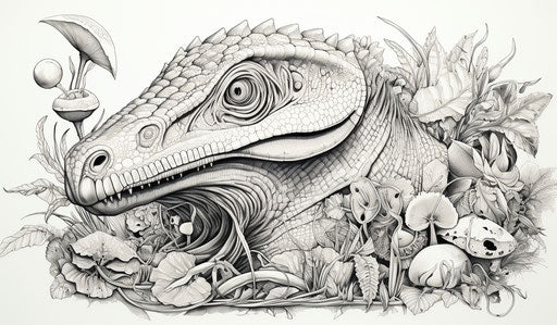 Sketch of detailed Cretaceous dinosaur in realistic ink