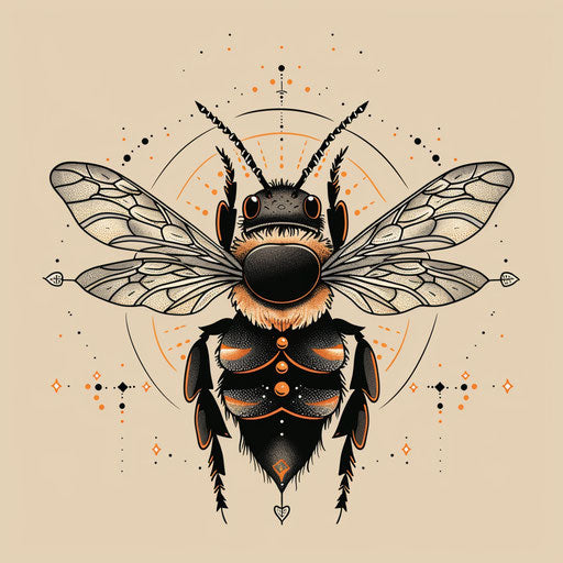 Retro tattoo sketch of a queen bee in vintage black and orange