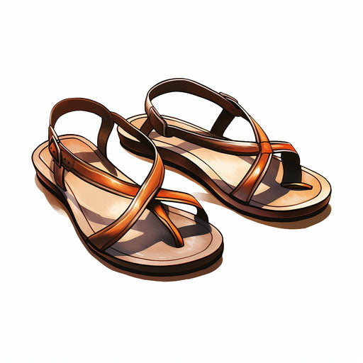 Sandals illustration in the style of Chiaroscuro Art, on a white background