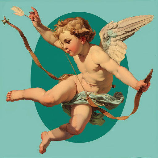 Realistic Cupid Clipart on Flat Turquoise Background