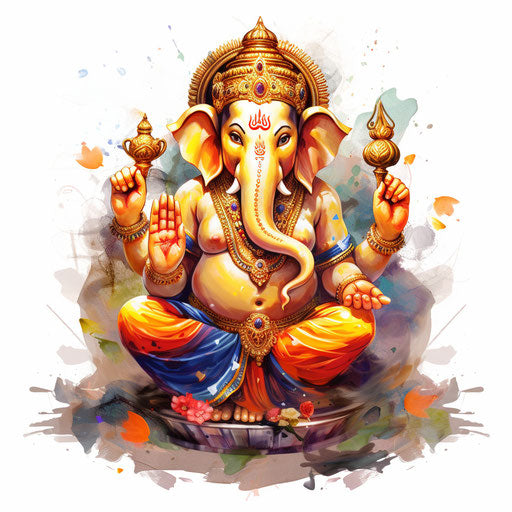 Ganpati clipart in Oil painting style on white background