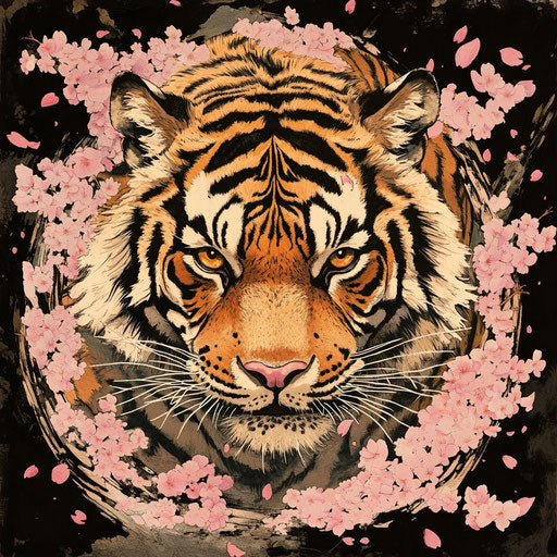 Japanese tiger tattoo with sakura petals