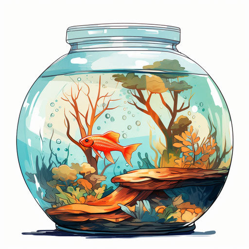 Fish tank clipart in the style of Oil painting, on a white background