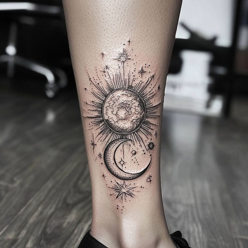 Ankle tattoos for women with celestial sun and moon