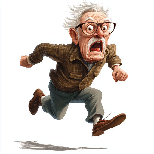 Humorous caricature of a grandpa with exaggerated human characteristics