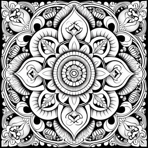 Indian motifs in an abstract coloring page for adults