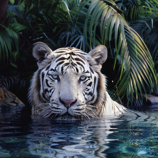 White tiger cooling off in a hidden oasis
