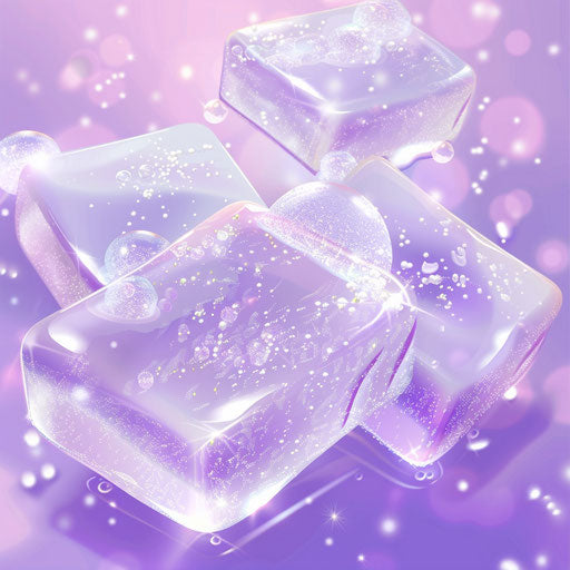 Realistic soap clipart on flat background in gentle lavender