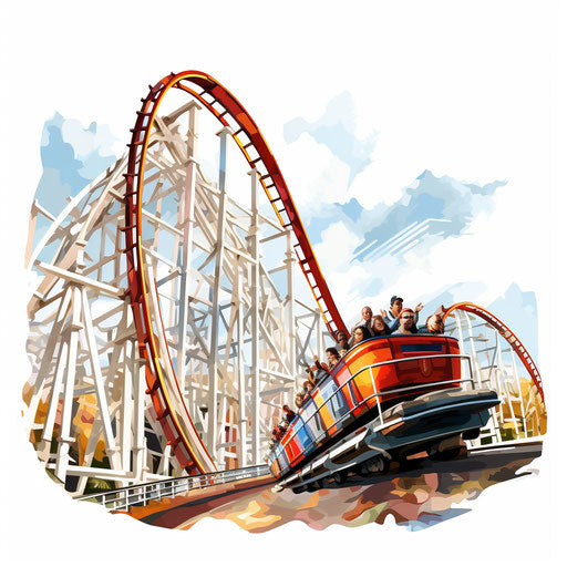 Cartoon roller coaster art in oil painting style