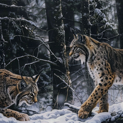 A lynx in a standoff with a forest animal