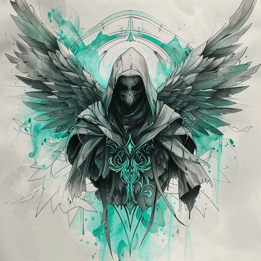 Harmonious sketch of angel of death with symmetrical design