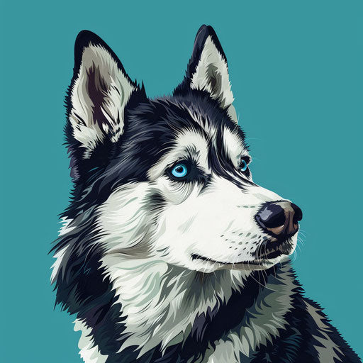 Realistic husky illustration with flat teal background