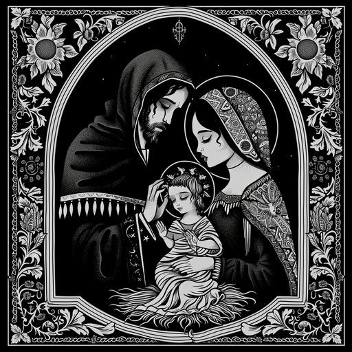 Dark and gothic Nativity with eerie elements, Ruben Ireland style
