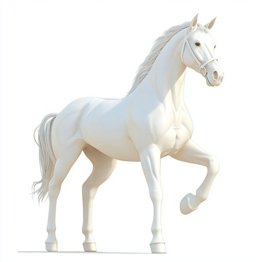 3D horse on flat white background, realistic style, isolated clipart