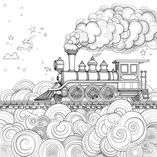 A flying train in the clouds
