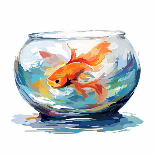 Fish bowl clipart in the style of Impressionistic Art