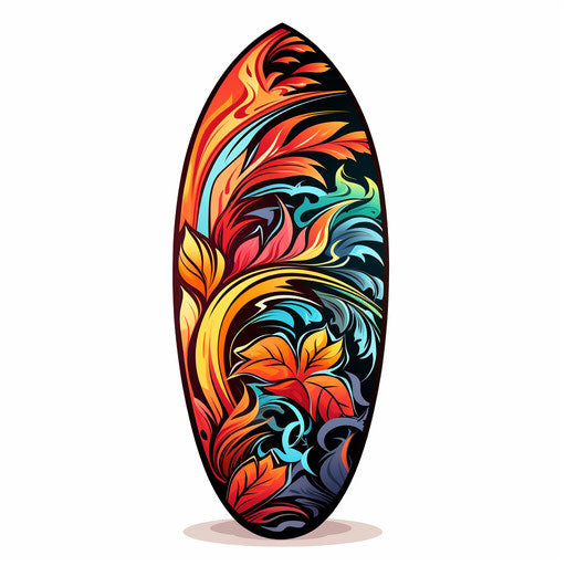 Surfboard illustration in chiaroscuro art style, white background