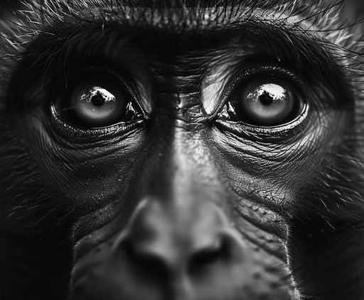 Black and white photography of monkey face, close up shot, wildlife photography 35:29