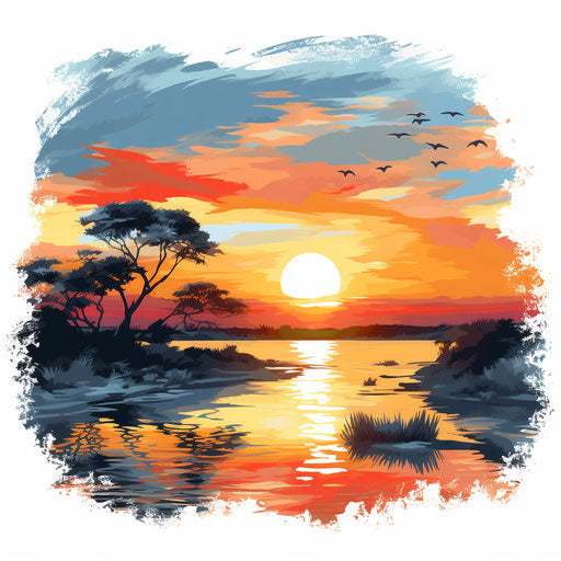 Sunset in the style of Oil painting on white background