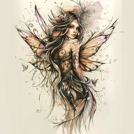 Sketch of tattoo of a mystical fairy with wings