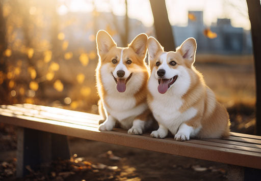 White corgis popular for outdoors and bench sitting