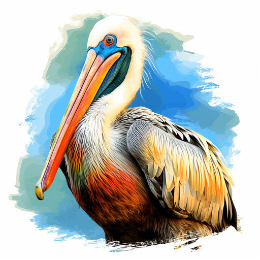 Pelican clipart in the style of Oil painting, on a white background