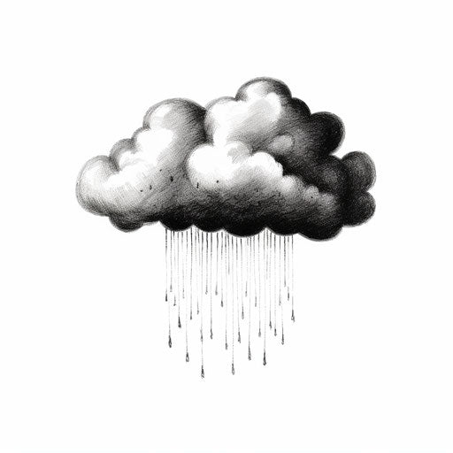 Rain cloud clipart in the style of chiaroscuro art, on white background