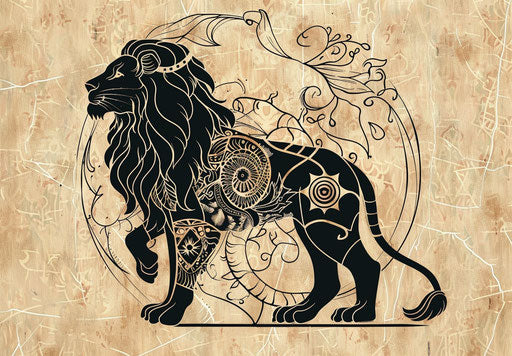 The zodiac sign lion with a person on it in feminine sticker art style