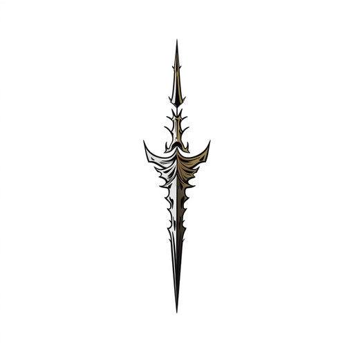 Minimalist style artwork of a spear, on white background