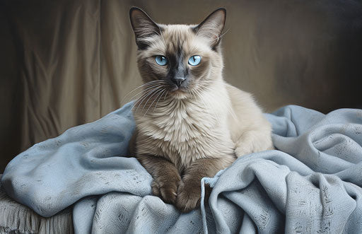 Kitten on beige and sky-blue blanket