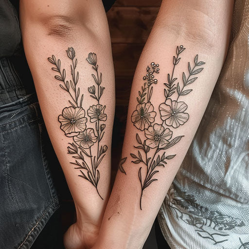 Father daughter tattoos with botanical details