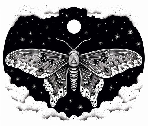 Energy moth black and white, isolated on white vector illustration