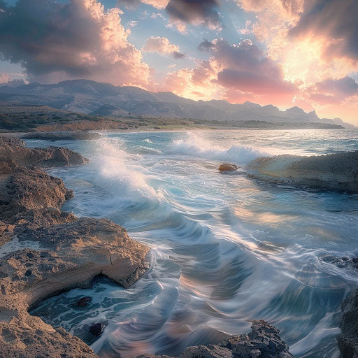 Nissi Beach, Cyprus with misty mountains and scenic views